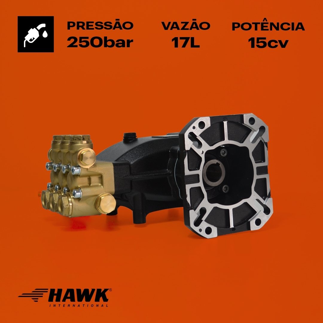 Bomba Triplex Alta Pressão - Hawk - NPM1725GR - 17 l./min | 250 BAR | 15HP a