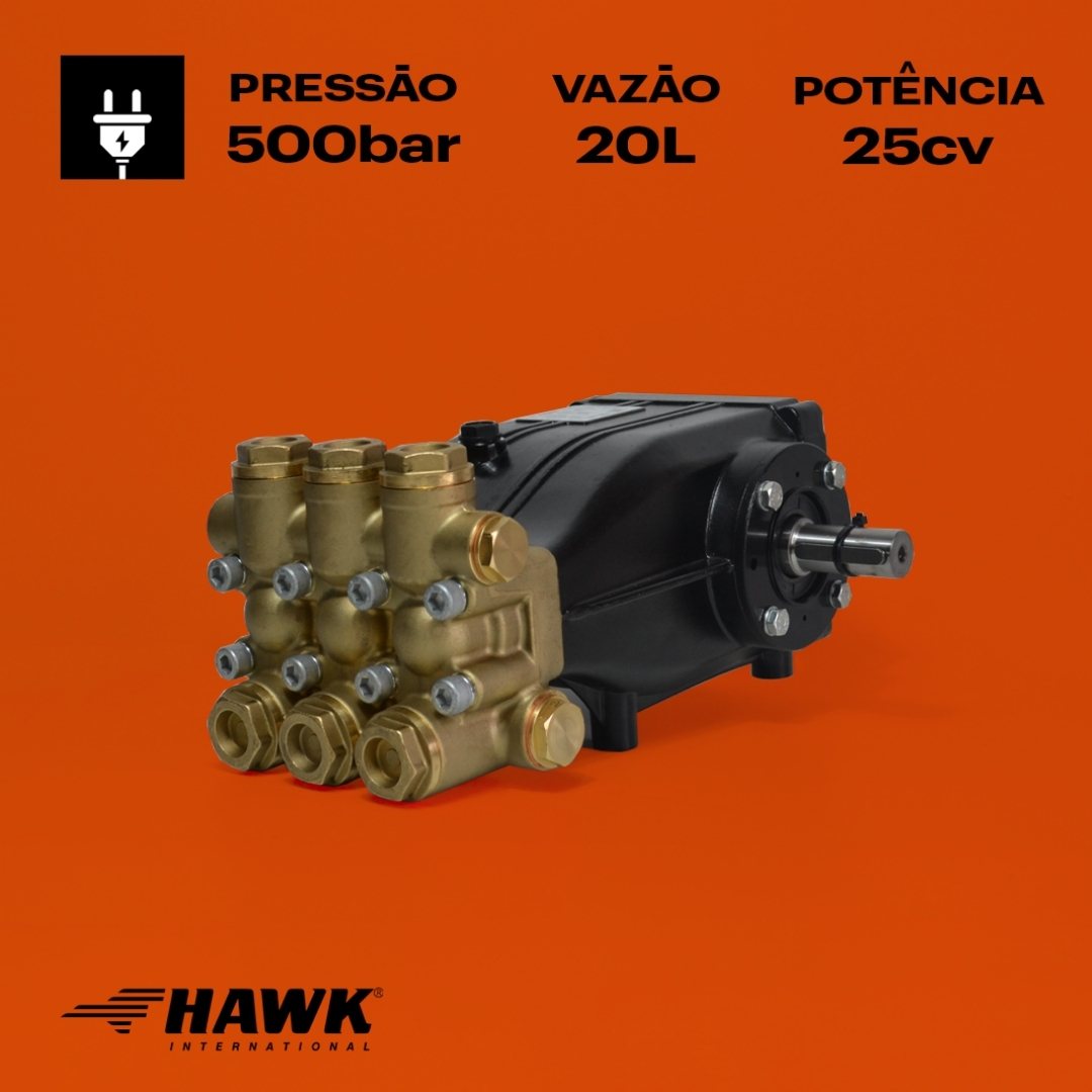 Bomba Triplex Alta Pressão - Hawk - PX1750IR - 20 l./min | 500 BAR | 25 CV