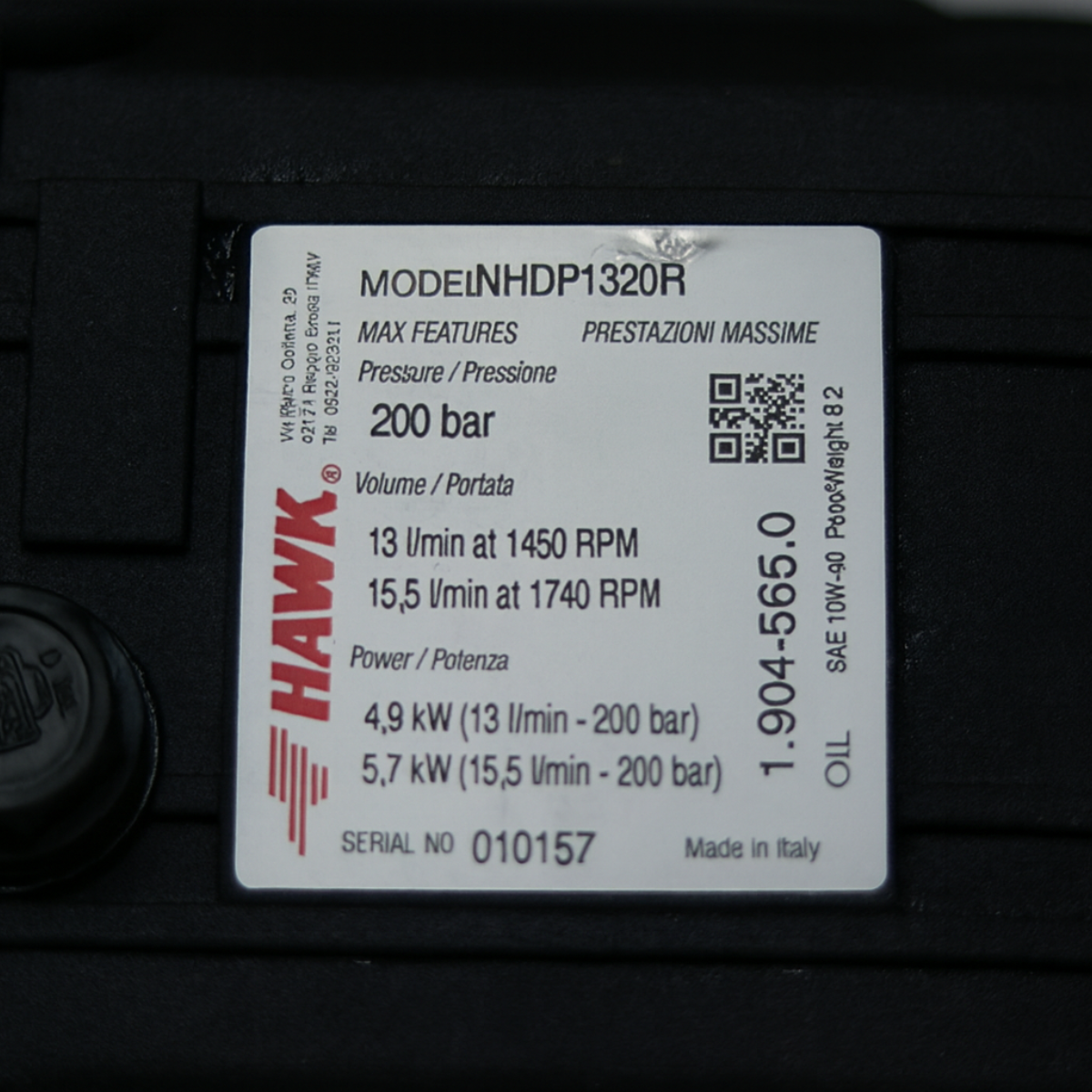 Bomba HAWK, mod. NHDP1320R - 15.5l/min. | 200 bar | 1750 RPM | 7,5CV