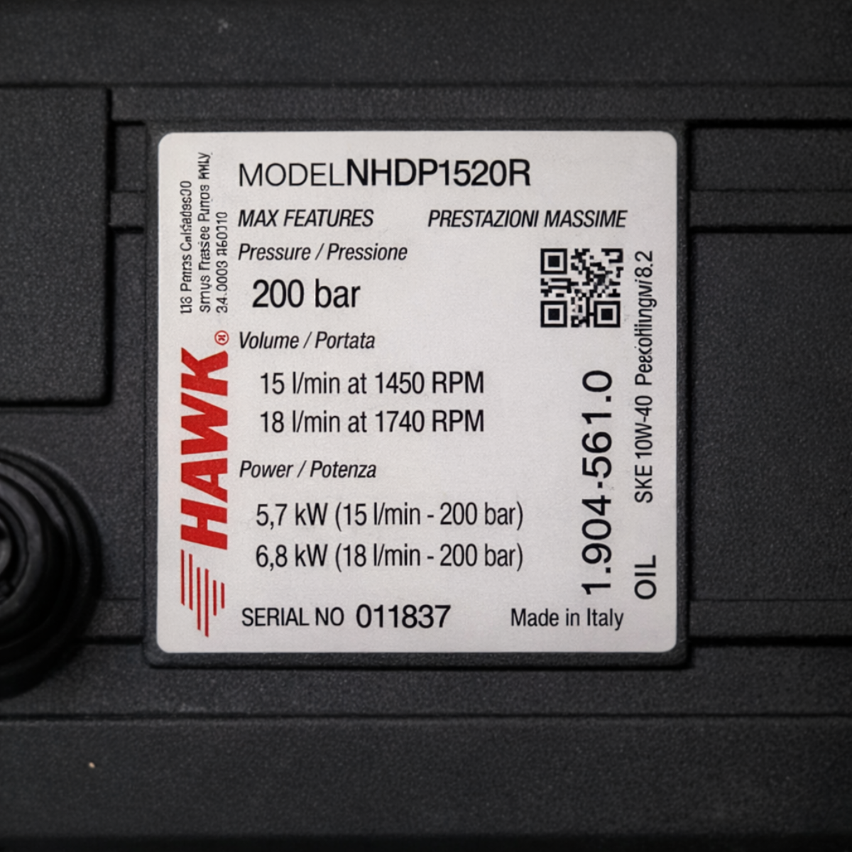 Bomba HAWK, mod. NHDP1520R - 18l/min. | 200 bar | 1750 RPM