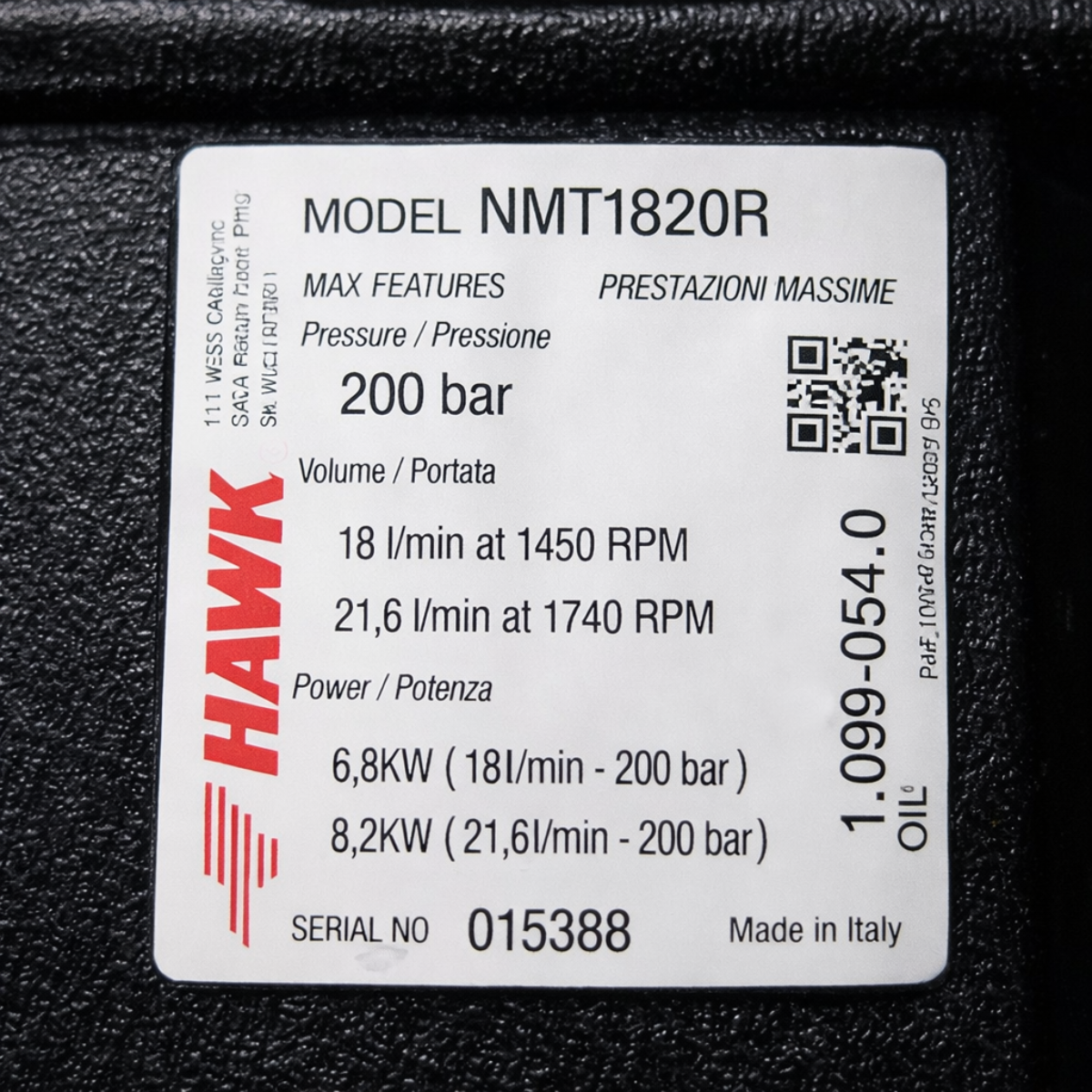 Bomba HAWK, mod. NMT1820R - 21.5l/min. | 200 bar | 1750 RPM