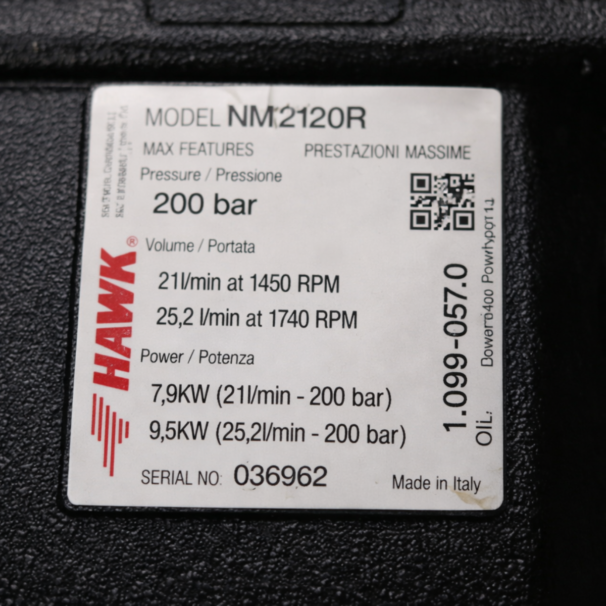 Bomba HAWK, mod. NMT2120R - 25l/min. | 200 bar | 1750 RPM