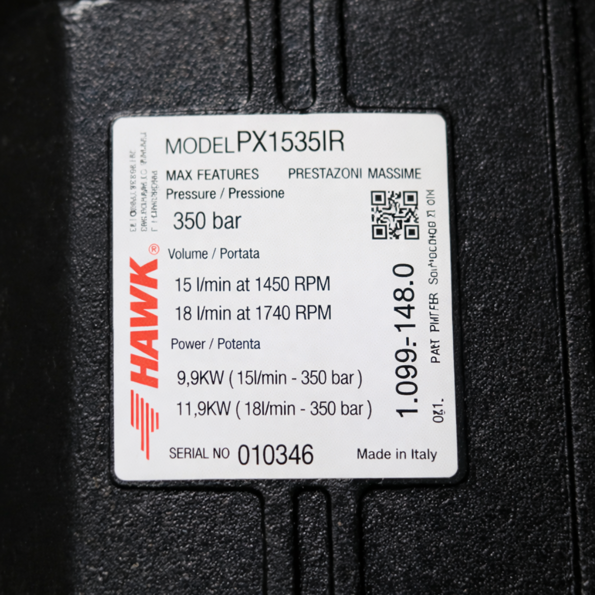 Bomba HAWK, mod. PX1535IR - 18l/min. | 350 bar | 1750 RPM