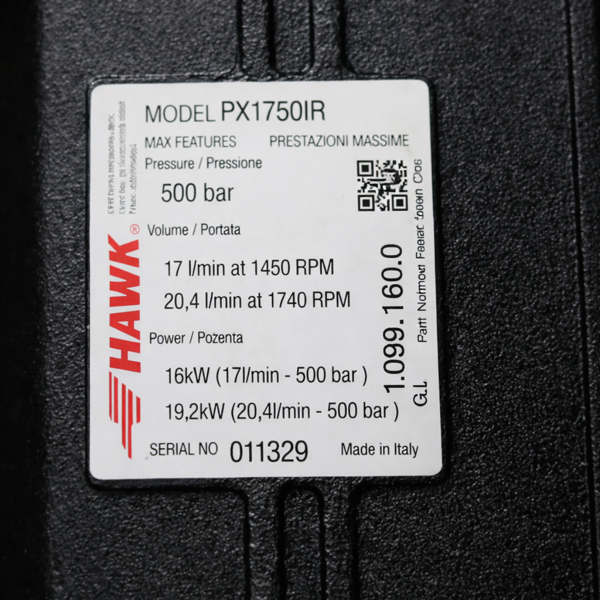 Bomba HAWK, mod. PX1750IR - 20l/min. | 500 bar | 1750 RPM