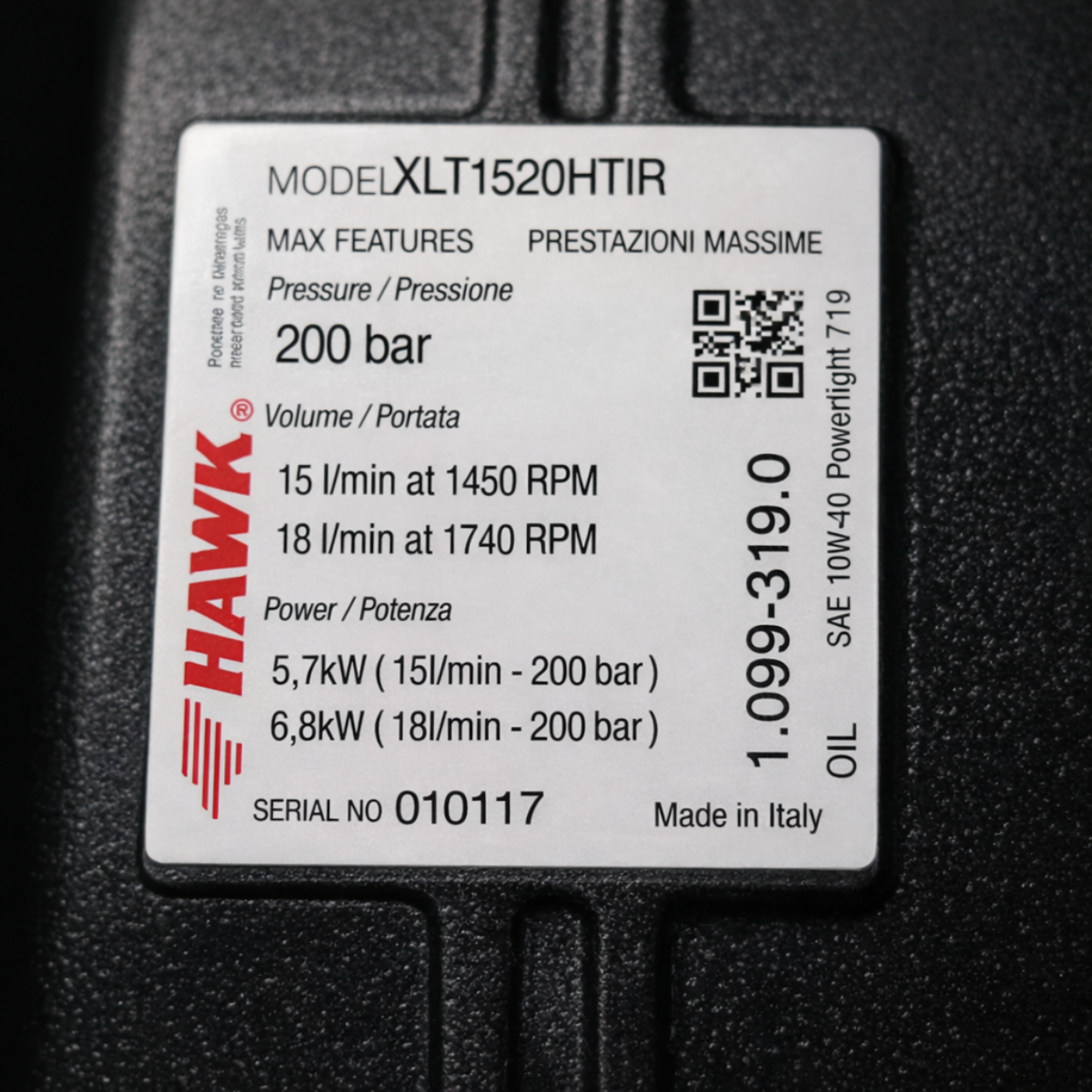 Bomba HAWK, mod. XLT1520HTIR  - 18l/min. | 200 bar | 1750 RPM | 85ºc