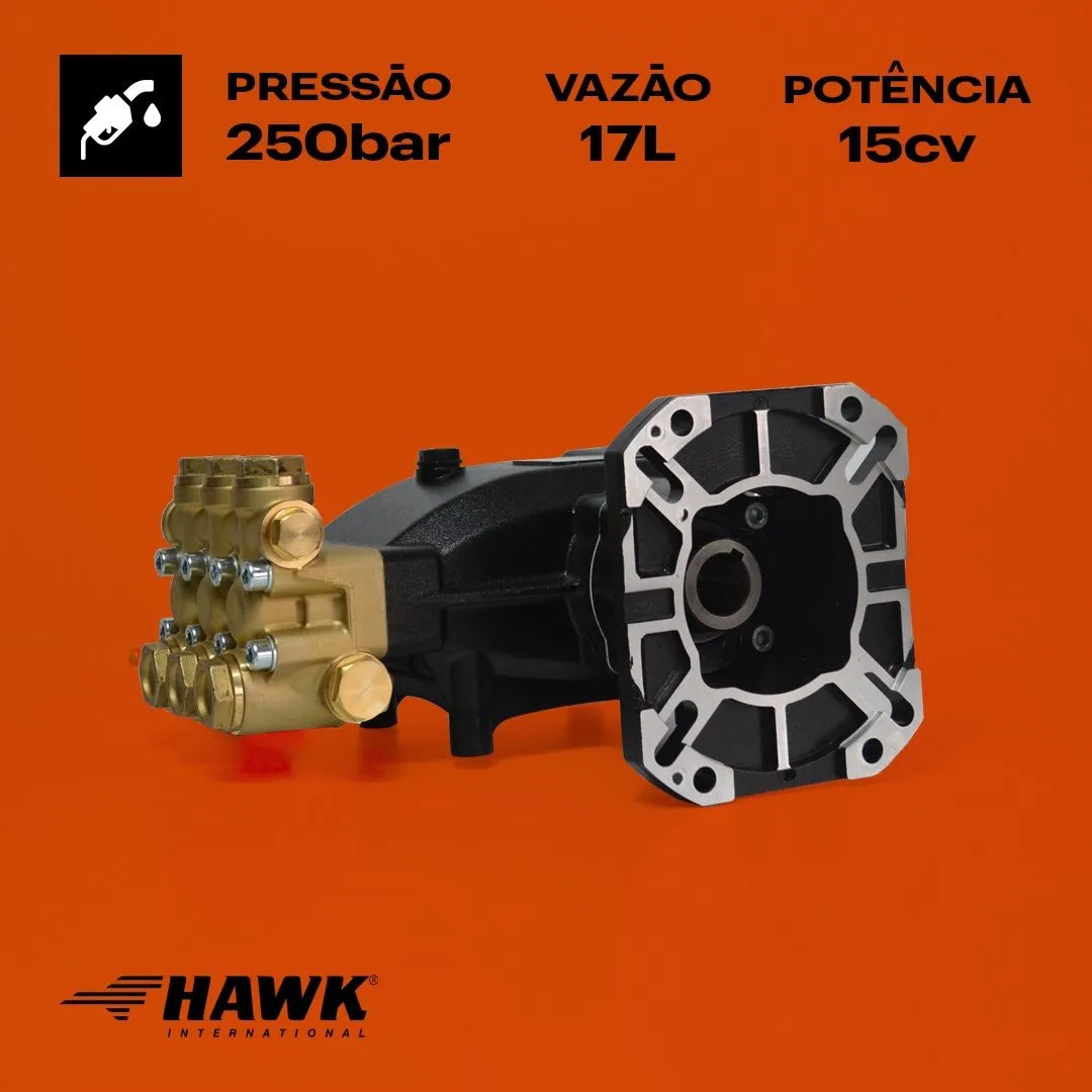 Bomba Triplex Alta Pressão - Hawk - NPM1725GR - 17 l./min | 250 BAR | 15 Cv